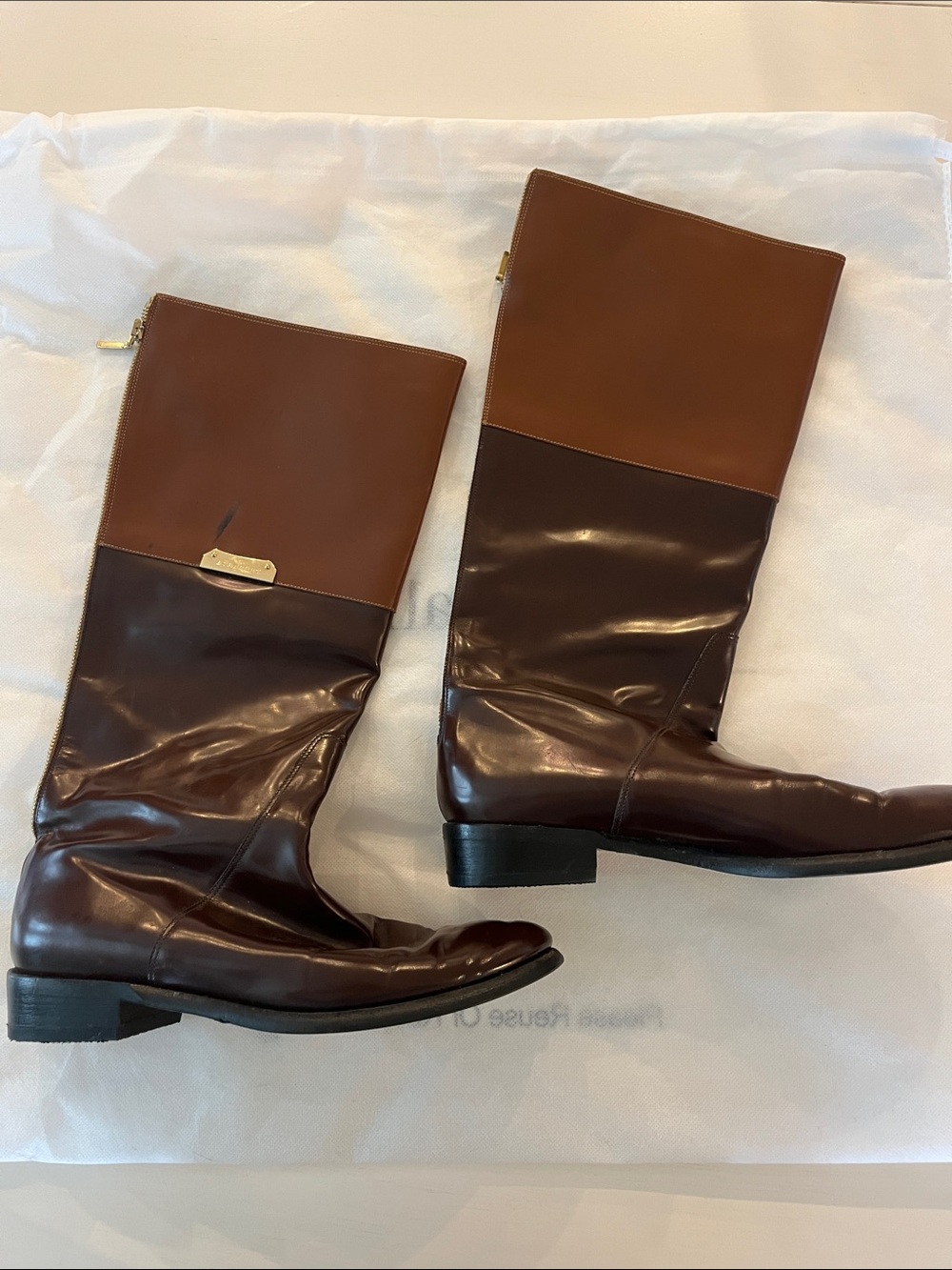Burberry Two-Tone Brown Over-the-Knee Leather Boots